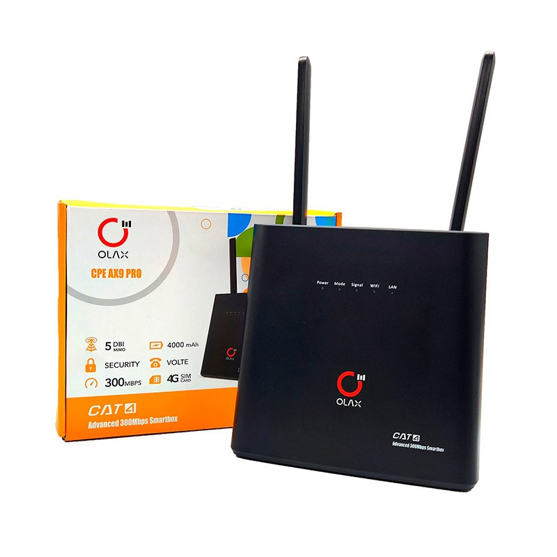 Olax AX9 PRO 3G/4G LTE Cat.4 роутер со съемными антеннами 2*5dBi + АКБ 4000мАч, черный