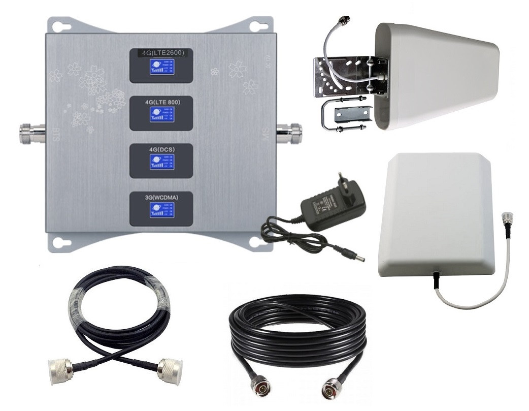 Усилитель репитер 2G DCS/3G/4G (800/1800/2100/2600МГц) до 300м² (комплект)